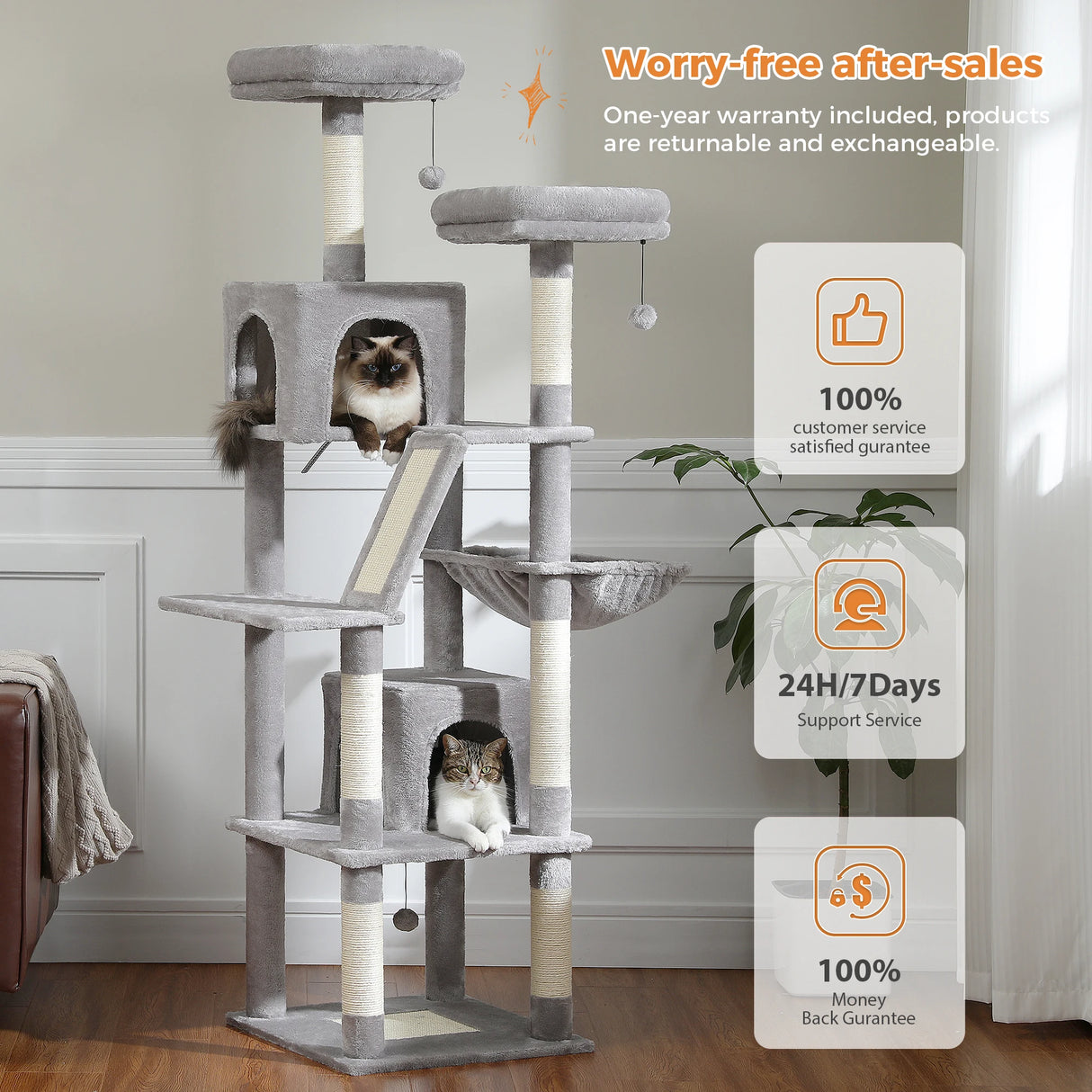 Large Cat Tree Tall Cat Tower for Indoor Cats Multi-Level Plush Cat Condo with Scratching Posts Scratching Boards Perches Caves