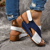 New Women Hiking Sandals Ladies Summer Shoes Retro Leather Slope Heel Thick Bottom Large Chunky Sandals for Women Platform 2024