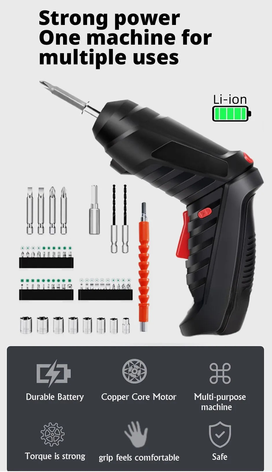 Electric Screwdriver with LED for Home Office DIY Tools Cordless 47 in 1 Rotated 90 Degrees Rechargeable Portable Screwdriver