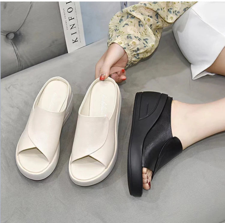 New Women Sandals Women Slippers Black Wedge Platform Open Toe Women Orthopedics Thick Bottom Beach High Heels Slides