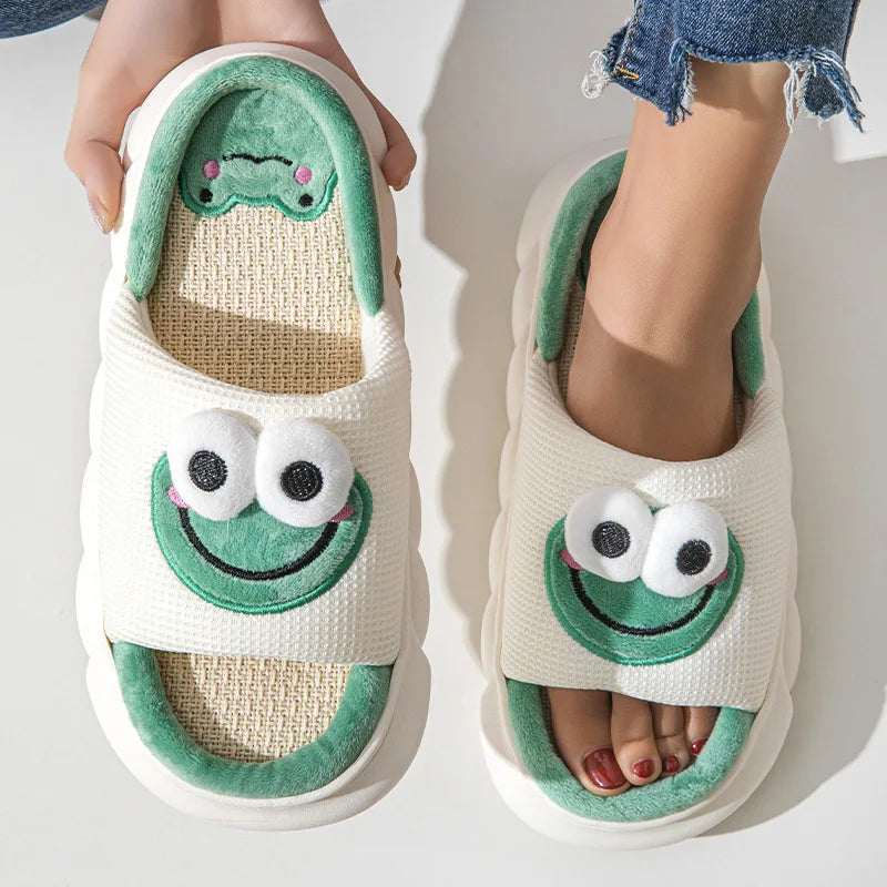 Gacimy Fashion Cartoon Women Slippers Cute Thick Soles Female Home Slippers Couple Four Season Soft Anti-skid Indoor Flat Shoes