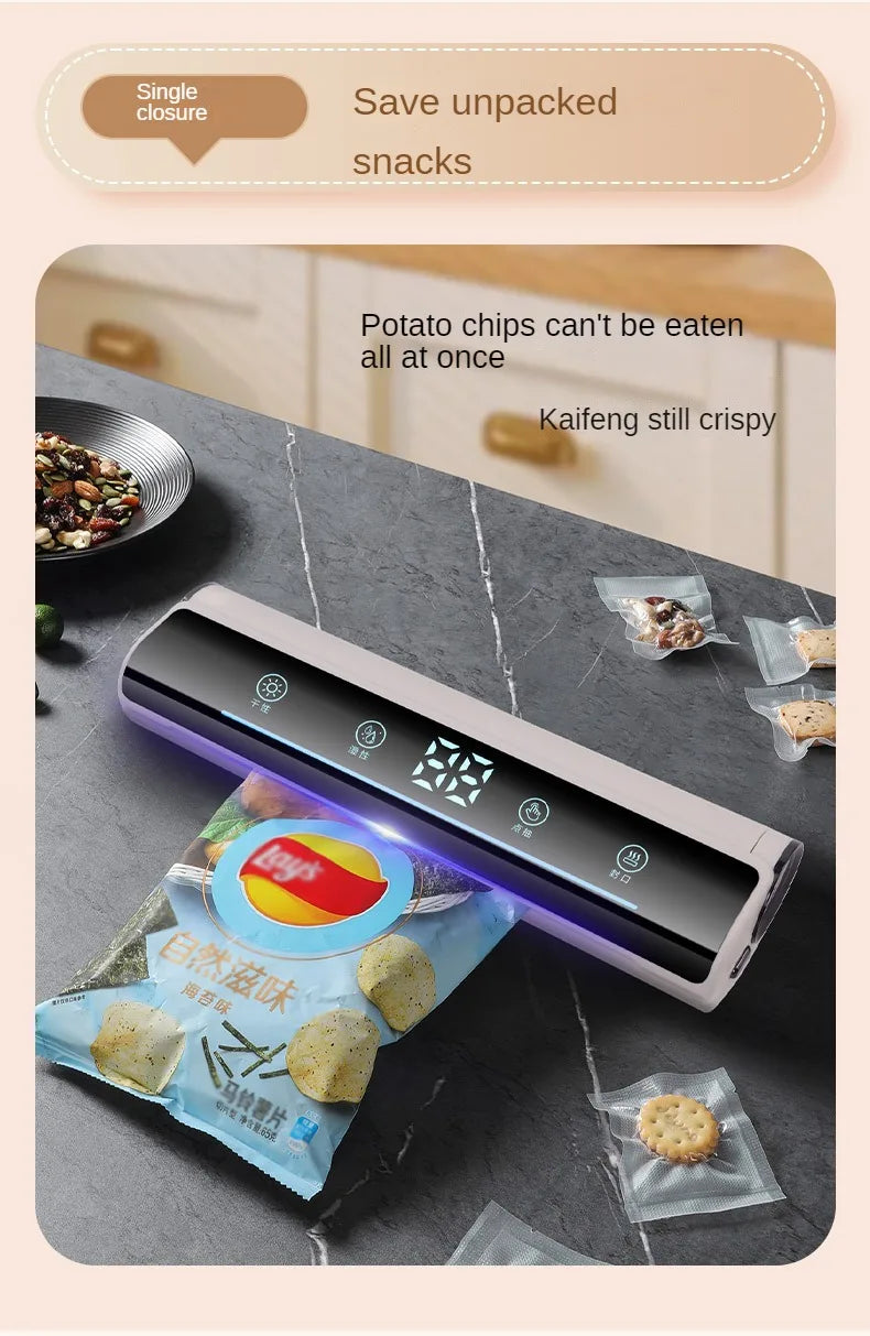 New 2024 Kitchen Vacuum Sealer Food Packaging Bag Sealer Snack Fruit Meat Degasser Home-appliance Sealer Plastic Bags