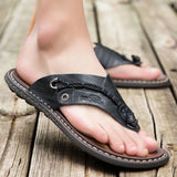 2023 Summer Handmade Leather Slippers Trendy Fashion Men's Flip-flops Outdoor Breathable Comfortable Men and Simple Sandals