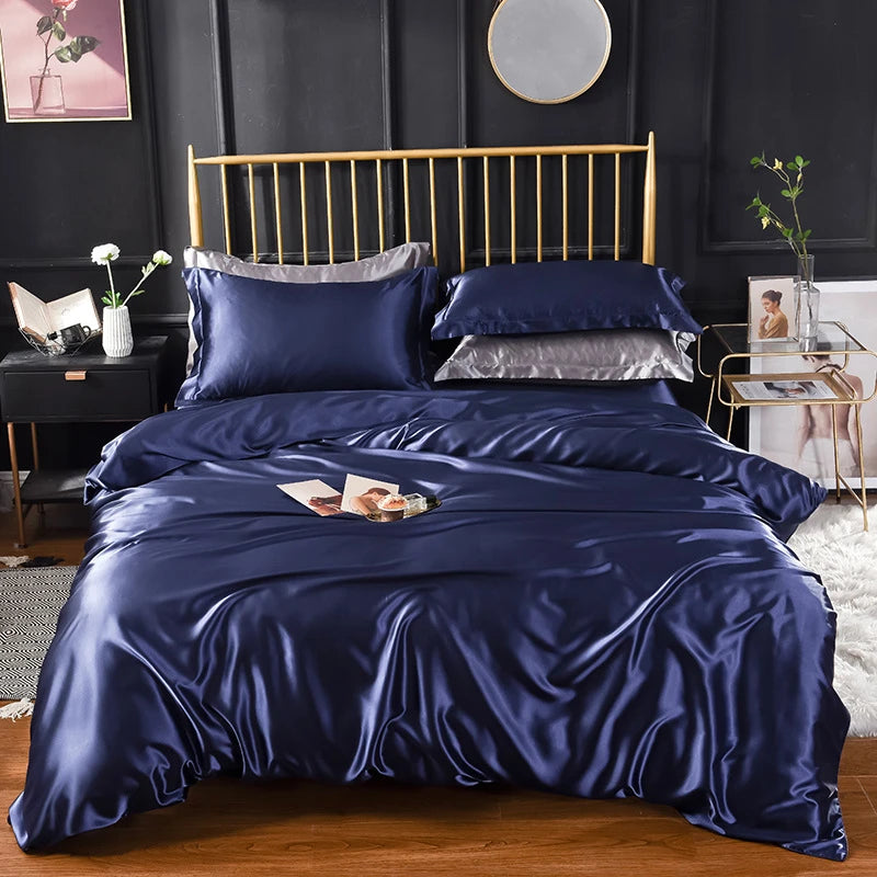 High End Home Emulation Silk Satin Bedding Set Luxury Single Double Duvet Cover Set High Quality King Queen Size Bedding Sets