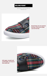 Loafers Men Shoes Canvas Plaid Classic Fashion Moccasin Man Party Outdoor Daily PU Double Buckle All-match Casual Shoes