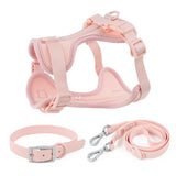 Light Pink Double Dog Leash PVC Comfortable Dog Harness Adjustable Chest Strap Three-Piece Set Collars-f- Harnesses & Leashes