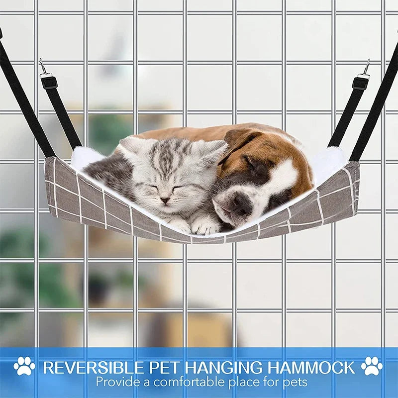 Cat Hanging Hammock with Adjustable Straps Double-Sided Pet Cage Hammock Hanging Bed Resting Sleepy Pad for Small Animals Pets