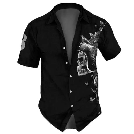 2023 Skull  Men's Shirts Lapel Streetwear Vintage Shirt For Men Street Hip Hop Short Sleeve Top Party Summer Men Hawaiian Shirts