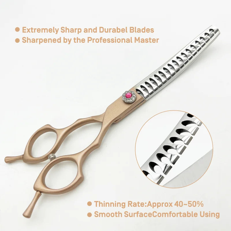 7" Professional Dog Grooming Scissors Set，Straight Scissors & Curved Thinning Shears & Curved Scissors&Curved Chunkers Shears