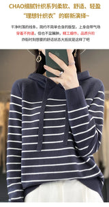 New Striped Wool Hoodies And Sweatshirts For Women Long Sleeve Sweaters Knitted Jumpers Female Outerwears Fashion Hoody Clothing