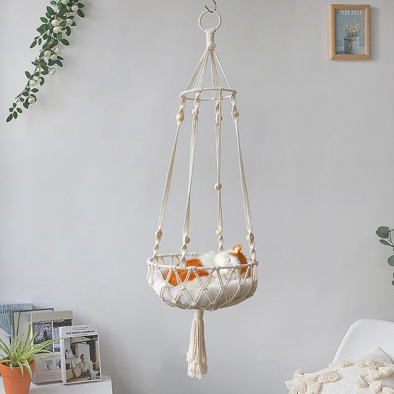 Pet Cat Hammock Swing Bed Bohemian Handwoven Tapestry Cotton Macrame For Home Bedroom Decoration Wall Hanging Without Mat