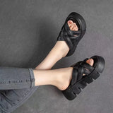 Summer 2023 Casual Platform  Slippers Women  Fashion Braided Mesh Walking Wedge Sandals шлепанцы женские летние на платформе