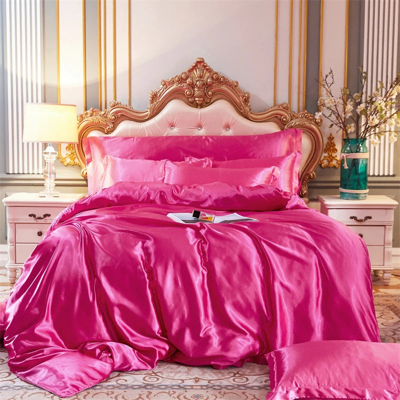 High End Home Emulation Silk Satin Bedding Set Luxury Single Double Duvet Cover Set High Quality King Queen Size Bedding Sets