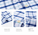 2023 100% Pure Cotton Men's Oxford Short Sleeve Square Collar Soild Plaid Striped Summer Casual Shirts Single Pocket  Shirt