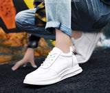 White Leather Sneakers with Thick Soles Men Shoes Outdoor Men Formal Shoes Invisible Inner Height Increasing Men's Shoes 6/8 CM