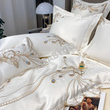 Nordic Bedding Set Luxury Gold Feather Embroidery 100 Egyptian Cotton Double Duvet Cover Bed Sheets and Pillowcases Bed Set