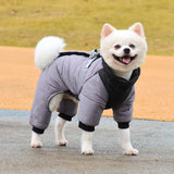 Winter Warm Dog Jacket Reflective Four Legged Clothes Outdoor Waterproof Windproof Traction Harness Jumpsuit French Bulldog Coat