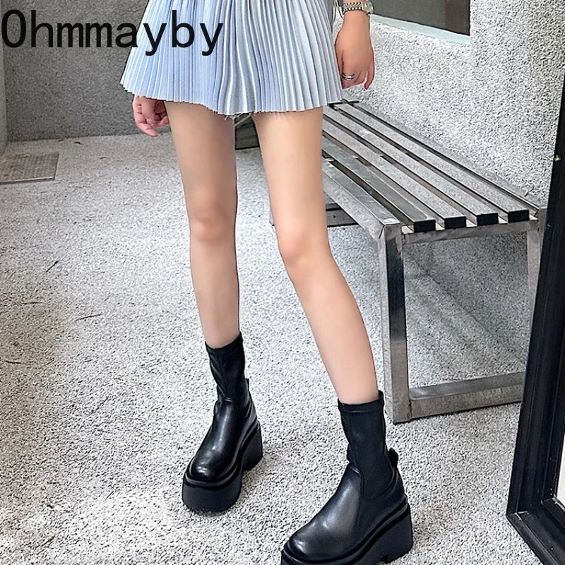 Platform Heel Knee High Boots Women Fashion Ladies Slip On Knight Long Boots Autumn Winter Women's Footwear