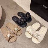 2024 Summer New Women Fresh Light Sense of Square Buckle Bow Sandals Simple Outside Wear Flip-flops Explosion Buy Slippers