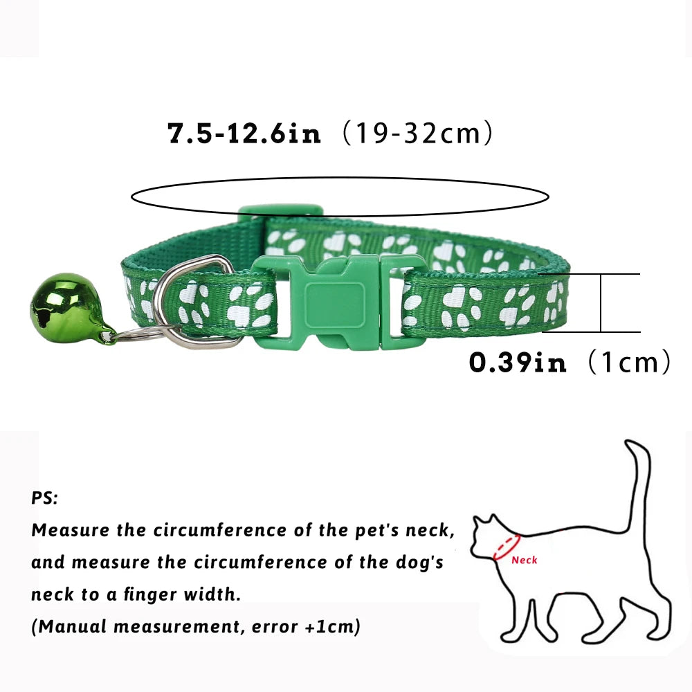 Pet Collar With Bell Cartoon Footprint Colorful Dog Puppy Cat Accessories Kitten Collar Adjustable Safety Bell Ring Necklace Pet