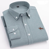 100% Cotton Oxford Shirt Men's Long Sleeve Embroidered Horse Casual Without Pocket Solid Yellow Dress Shirt Men Plus Size S-6XL