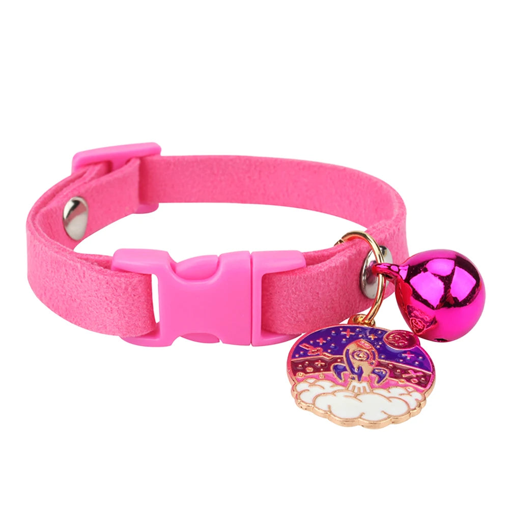 Suede Cute Cat Collar Breakaway Adjustable Girl Boy Pet Collars with Bell and Metal Pendant Decoration for Cats Kitten Puppies