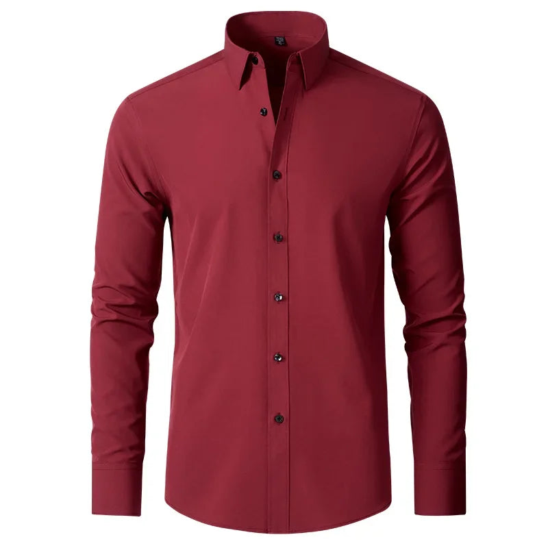 6xl New Spring and summer  elastic force non-iron men's long-sleeved business casual shirt solid color mercerized vertical shirt