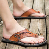 2023 Summer Handmade Leather Slippers Trendy Fashion Men's Flip-flops Outdoor Breathable Comfortable Men and Simple Sandals