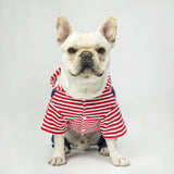 Small Dog Hoodie Clothes Stripe Shirts Denim Jumpsuit Outfit for Small Medium Dogs Cats Boy Girl Blue Jeans Overalls for Puppy