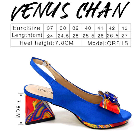 Venus Chan New Italian Shoes and Bag for Party 2024 Blue Color Rhinestones Painted Pattern Elegant Woman Peep Toe High Heels