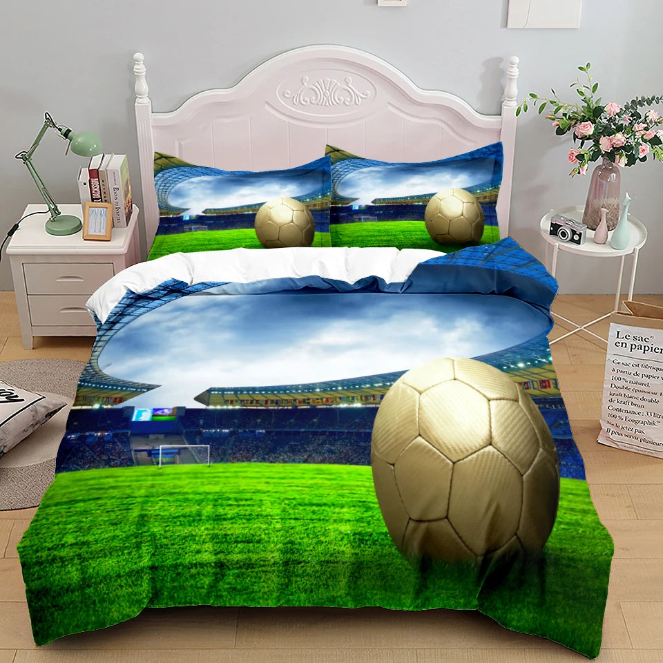 Football Duvet Cover Set 3D Soccer Printed Boys Teens Bedding Set Sports Theme Double Queen King Size 2/3pcs Comforter Cover