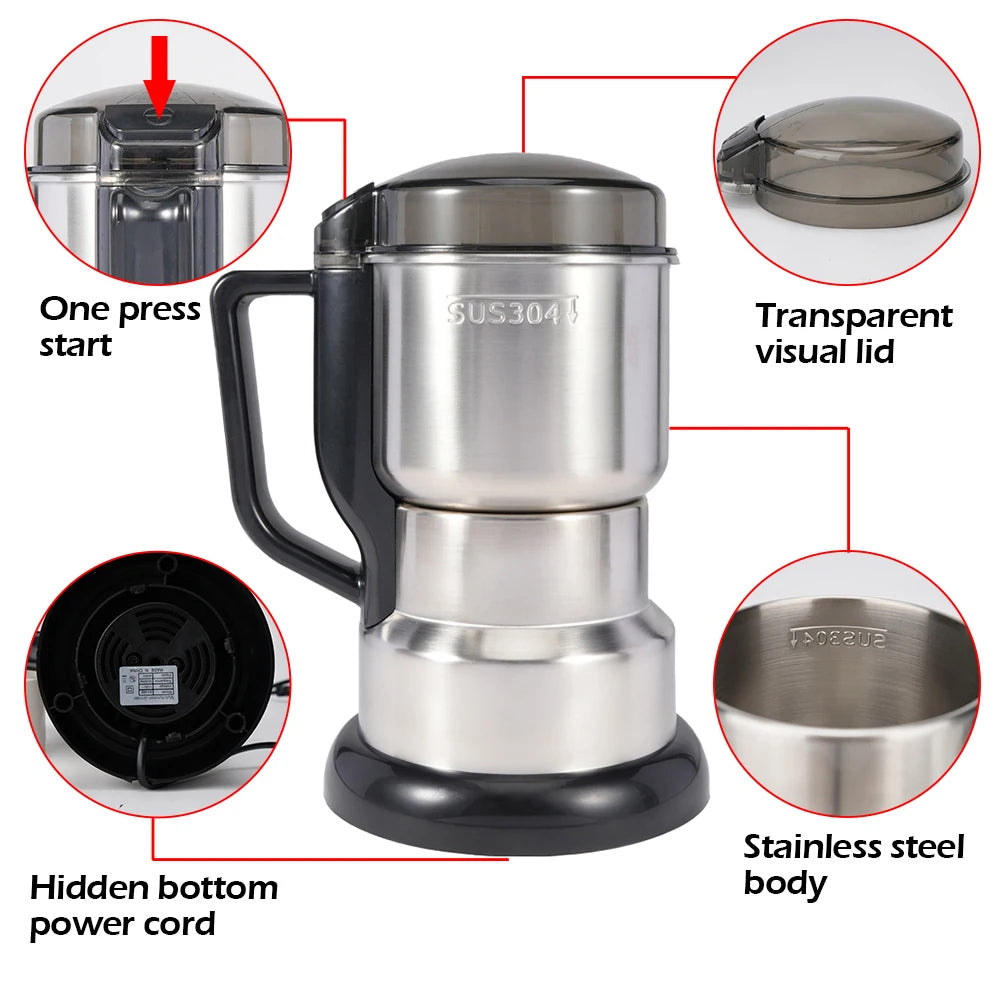 400W 304 Stainless Electric Grinder Eight Page Blade Electric Fast Grinding Multifunction Smash Machine Rice Beans Home Blender