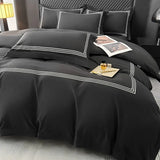 3Pcs 3 Line Embroidery White Black Duvet Cover and Pillow Shams with Zipper Closure Lightwhite Microfiber Ultra Soft Bedding set