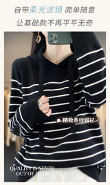 New Striped Wool Hoodies And Sweatshirts For Women Long Sleeve Sweaters Knitted Jumpers Female Outerwears Fashion Hoody Clothing