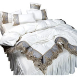 Princess style big lace side bed on four-piece set washed ice silk  silk bed skirt white