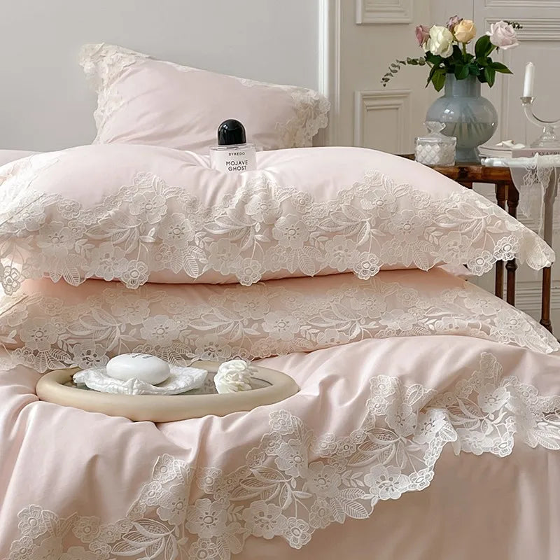 4/7Pcs French Romantic Wedding Chic White Lace Bedding Set 1000TC Egyptian Cotton Ultra Soft Duvet Cover Bed Sheet Pillowcases