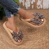 Summer Women Comfort Flip-Flop Leopard Bow Soft Thick-Soled Cloud Slippers Travel Vacation Beach Shoes New Women Sandals