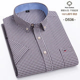 100% Cotton Breathable Men Oxford Short Sleeve Summer Plaid Striped Male Shirt Business Regular Fit Oversized Clothes