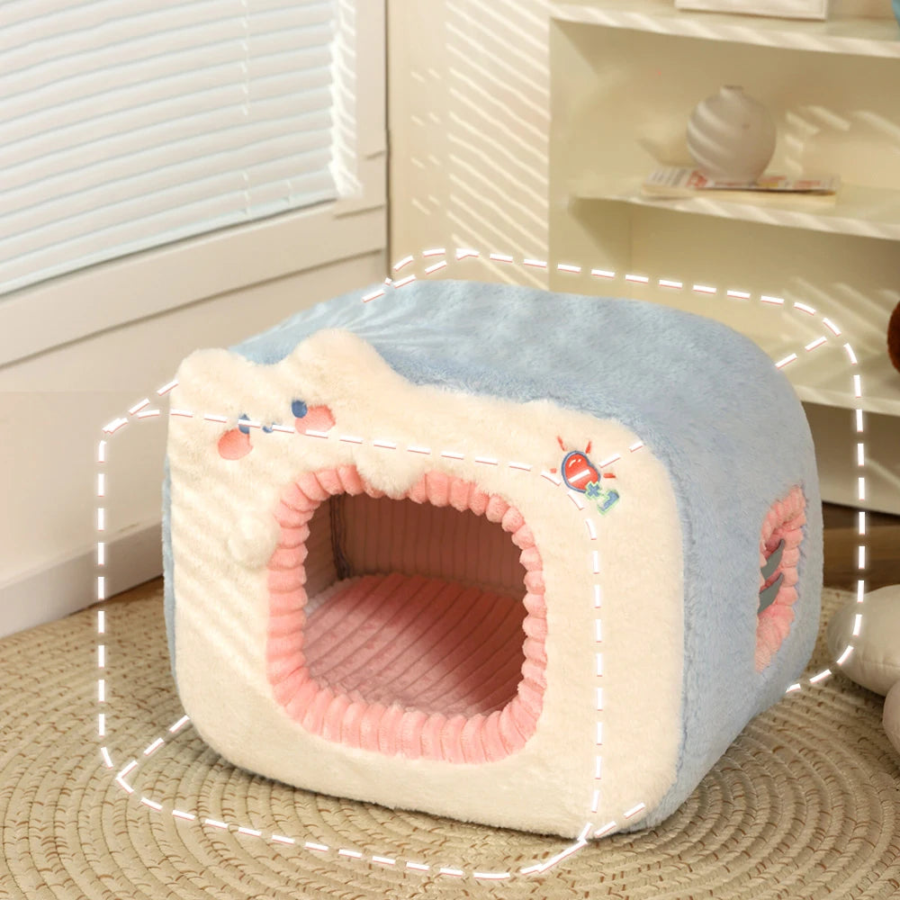 HOOPET Cute Cat Bed Warm Pet House Kitten Cave Cushion Comfort Cat House Tent Puppy Nest Small Dog Mat Supplies Bed for Cats