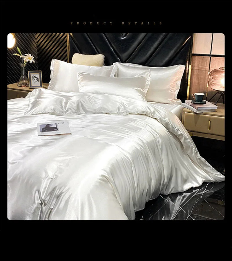 High-end Blending Natural Mulberry Silk Bedding Set Luxury Satin Silky Queen Size Duvet Cover Set with Sheets King Size Bed Set