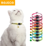 ROJECO Colorful Cat Collar With Bell Adjustable Safety Reflective Pet Collars For Cats Supplies Kitten Buckle Necklace Pet Leash