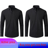 6xl New Spring and summer  elastic force non-iron men's long-sleeved business casual shirt solid color mercerized vertical shirt