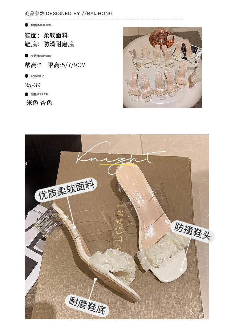 Transparent Crystal Slippers with High Heels5cm~9cm Fashion Sandals, Summer Beach Casual Thick High Heels Sandals, Women's Shoes