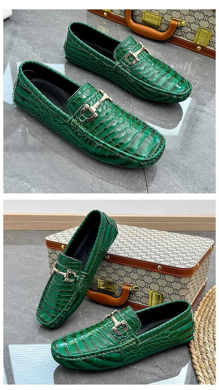 High Quality Snakeskin Leather Men Loafers Green Luxury Men Casual Shoes Comfort Lightweight Macasin Shoes For Men Plus Size 48