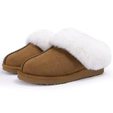 Shevalues New Plush Fur Slippers Home Women Winter Fluffy Faux Fur Collar House Slippers Furry Memory Foam Slides Indoor Outdoor