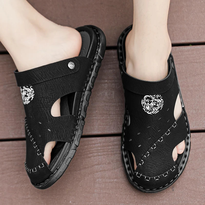 Men Slippers Summer Outside Street Beach Style Plus Size 45 46 47 Non-slip Cover Toe Fashion Casual Sandals Soft Light Shoes