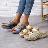 2022 New Women Summer Slippers Ladies Glitter PU Wedges Shoes Female Casual Slingbacks Sandals Comfortable Platform Woman