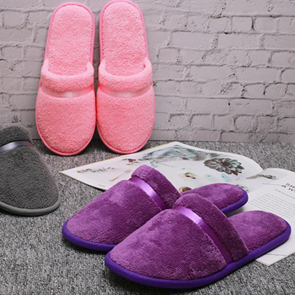 1Pair Disposable Winter Slipper Men Women Hotel Home Slippers Non-slip Portable Travel Sandals Coral Fleece Soft Warm Flip Flops