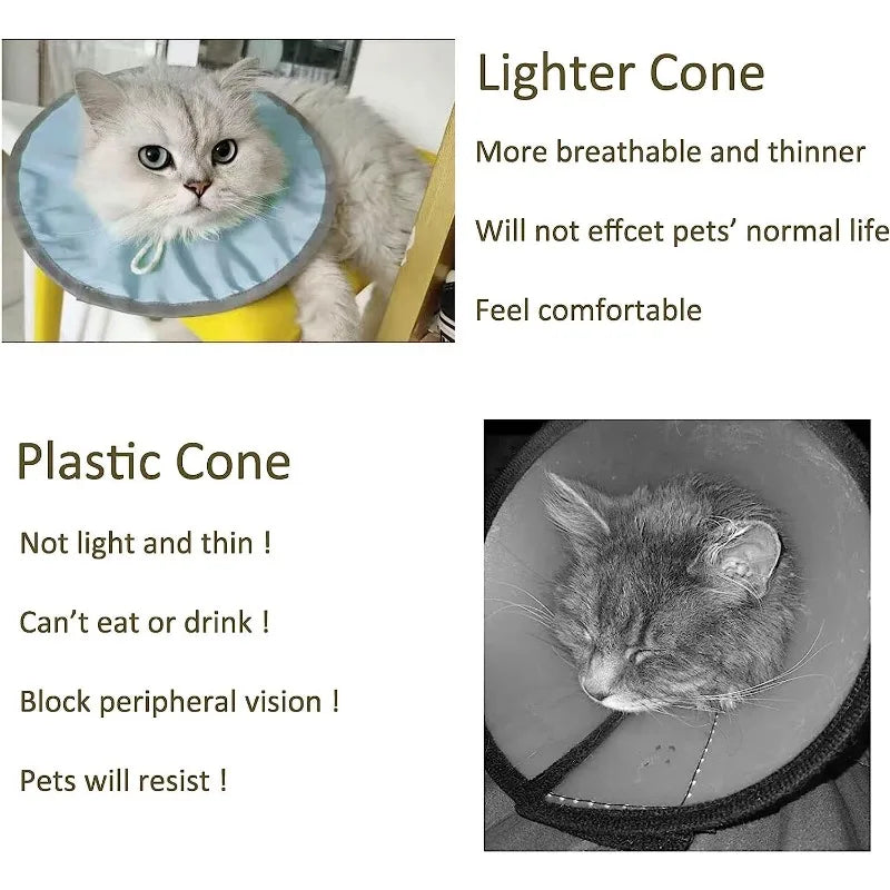 Waterproof Cat Recovery Collar, Adjustable Pet Cone Collar, Protective Cat Neck Cones to Stop Licking Wounds