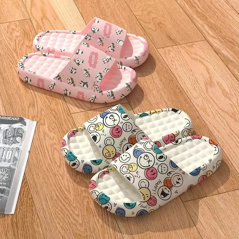 Fashion New Hot Print Slippers Beach Sandals Thick Soled EVA Home Slippers Indoor Bathroom soft sole Non-slip Couples Slippers